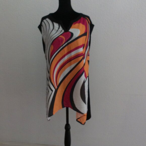 Colorful Abstract Tank Top, with shiny beads details, Orange, black, pink, red, - Picture 3 of 8